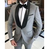 Terzi Adem Italyan Kesim Slim Fit Şal Yaka Ceket Pantolon Damatlık Set Gri T9179 - 54