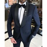 Terzi Adem Italyan Kesim Slim Fit Şal Yaka Ceket Pantolon Damatlık Set Lacivert T9182 - 56