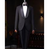 Terzi Adem Italyan Kesim Slim Fit Şal Yaka Ceket Pantolon Damatlık Set Siyah T9184 - 46