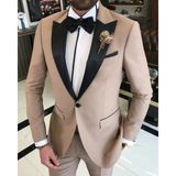 Terzi Adem Italyan Kesim Slim Fit Sivri Yaka Ceket Pantolon Damatlık Set Camel T9186 - 50
