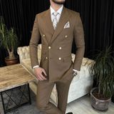 Terzi Adem Italyan Stil Kruvaze Ceket Pantolon Takım Elbise Kahverengi T7196 - 48