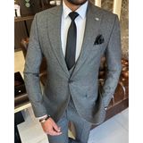 Terzi Adem İtalyan stil slim fit ceket yelek pantolon takım elbise gri T10324 - 46