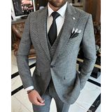Terzi Adem Italyan Stil Slim Fit Ceket Yelek Pantolon Takım Elbise Siyah T9796 - 48