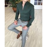 Terzi Adem İtalyan Stil Slim Fit Dik Yaka Saten Erkek Gömlek Yeşil T4743 - XS