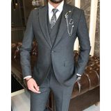 Terzi Adem Italyan Stil Slim Fit Erkek Ceket Yelek Pantolon Takım Elbise Antrasit T9126 - 46