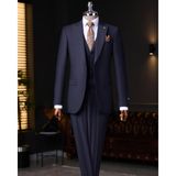 Terzi Adem Italyan Stil Slim Fit Erkek Ceket Yelek Pantolon Takım Elbise Lacivert T9023 - 46