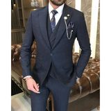 Terzi Adem Italyan Stil Slim Fit Erkek Ceket Yelek Pantolon Takım Elbise Lacivert T9118 - 48