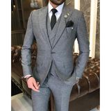 Terzi Adem Italyan Stil Slim Fit Erkek Ceket Yelek Pantolon Takım Elbise Siyah T9122 - 46