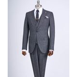 Terzi Adem Italyan Stil Slim Fit Erkek Ceket Yelek Pantolon Takım Elbise Siyah T9122 - 48