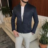 Terzi Adem Italyan Stil Slim Fit Mevsimlik Erkek Süet Mont Lacivert T9174 - XL