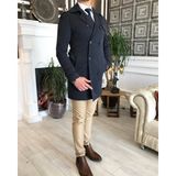 Terzi Adem Italyan Stil Slim Fit Mevsimlik Erkek Trençkot Mont Lacivert T4979 - XL