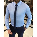 Terzi Adem Italyan Stil Slim Fit Saten Pamuk Erkek Kravat Yaka Gömlek Mavi T9421