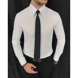 Terzi Adem Italyan Stil Slim Fit Sivri Yaka Saten Erkek Gömlek Beyaz T7214