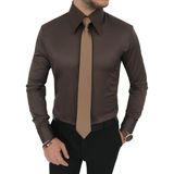 Terzi Adem italyan stil slim fit sivri yaka saten erkek gömlek Kahverengi T7211