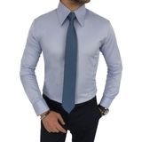 Terzi Adem Italyan Stil Slim Fit Sivri Yaka Saten Erkek Gömlek Mavi T7215 - 2XL