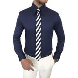 Terzi Adem Italyan Stil Slim Fit Sivri Yaka Saten Erkek Gömlek Saks T7208 - XL