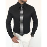Terzi Adem Italyan Stil Slim Fit Sivri Yaka Saten Erkek Gömlek Siyah T7207 - XS