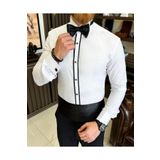 TerziAdemAltun İtalyan kesim damatlık slim fit biyeli ata yaka erkek gömlek T7216