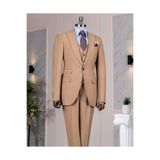 TerziAdemAltun İtalyan stil slim fit 8 drop ceket yelek pantolon takım elbise camel T12632