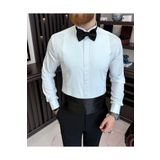 TerziAdemAltun İtalyan stil slim fit ata yaka duble manşet erkek gömlek beyaz T11601