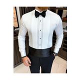 TerziAdemAltun İtalyan stil slim fit ata yaka pliseli erkek gömlek beyaz T11603