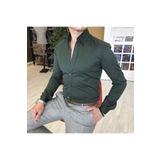 TerziAdemAltun Italyan Stil Slim Fit Dik Yaka Saten Erkek Gömlek Yeşil T4743