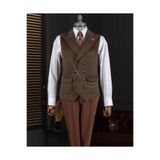 TerziAdemAltun İtalyan stil slim fit erkek kruvaze kaşe cepken yelek kahverengi T20017-03