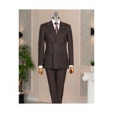 TerziAdemAltun İtalyan stil slim fit kruvaze ceket pantolon takım elbise kahverengi T14857