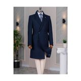 TerziAdemAltun İtalyan stil slim fit kruvaze yün karışımlı kaşe erkek kaban lacivert T14716