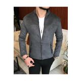 TerziAdemAltun Italyan Stil Slim Fit Mevsimlik Erkek Süet Mont Gri T9175