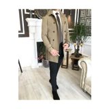 TerziAdemAltun Italyan Stil Slim Fit Mevsimlik Erkek Trençkot Mont Bej T4978