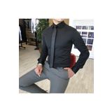 TerziAdemAltun Italyan Stil Slim Fit Saten Kravat Yaka Gömlek Siyah T4767