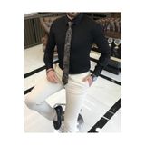 TerziAdemAltun İtalyan stil slim fit saten pamuk erkek kravat yaka gömlek siyah T9422