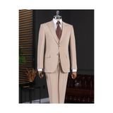 TerziAdemAltun İtalyan stil slim fit sivri yaka ceket yelek pantolon takım elbise bej T14859