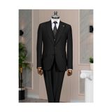 TerziAdemAltun İtalyan stil slim fit sivri yaka ceket yelek pantolon takım elbise siyah T15059