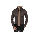 TerziAdemAltun Italyan Stil Slim Fit Sivri Yaka Saten Erkek Gömlek Kahverengi T7211
