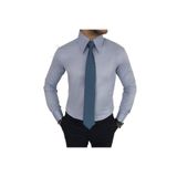 TerziAdemAltun Italyan Stil Slim Fit Sivri Yaka Saten Erkek Gömlek Mavi T7215