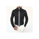 TerziAdemAltun Italyan Stil Slim Fit Sivri Yaka Saten Erkek Gömlek Siyah T7207