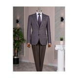 TerziAdemAltun İtalyan stil slim fit yün karışımlı ceket pantolon kombin takım elbise kahverengi T14680