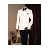 TerziAdemAltun Slim fit erkek kruvaze şal yaka ceket pantolon damatlık set beyaz T20071-07
