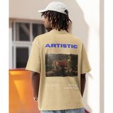 Terzili Giyin Artistic Baskılı Oversize Erkek Tişört - Bej - M