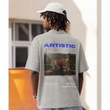 Terzili Giyin Artistic Baskılı Oversize Erkek Tişört - Gri