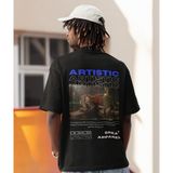 Terzili Giyin Artistic Baskılı Oversize Erkek Tişört - Siyah - M