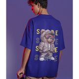 Terzili Giyin Cool Bear Baskılı Oversize Erkek Tişört – Hava Alabilen Pamuk - Lacivert