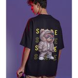 Terzili Giyin Cool Bear Baskılı Oversize Erkek Tişört – Hava Alabilen Pamuk - Siyah - 2XL