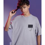 Terzili Giyin Drip Panda Baskılı Oversize Erkek Tişört - Gri