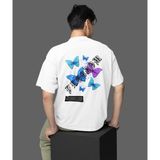 Terzili Giyin Freedom Vibes Kelebek Baskılı Oversize Erkek Tişört - Beyaz