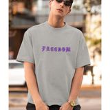 Terzili Giyin Freedom Vibes Kelebek Baskılı Oversize Erkek Tişört - Gri - XL