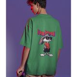 Terzili Giyin I Am Bored Çizgi Karakter Baskılı Oversize Tişört - Haki - 2XL