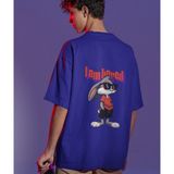 Terzili Giyin I Am Bored Çizgi Karakter Baskılı Oversize Tişört - Lacivert - 2XL